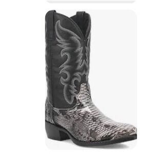 Laredo Mens Monty 8D Snakeskin Print Western Cowboy Boots Black White 68067